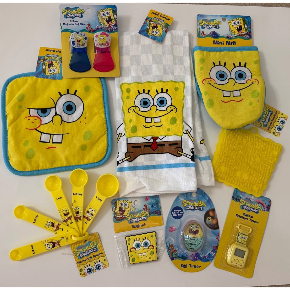 SpongeBob SquarePants Kitchen Set Timer Measuring Spoons Pot Holder Towel 10pc
